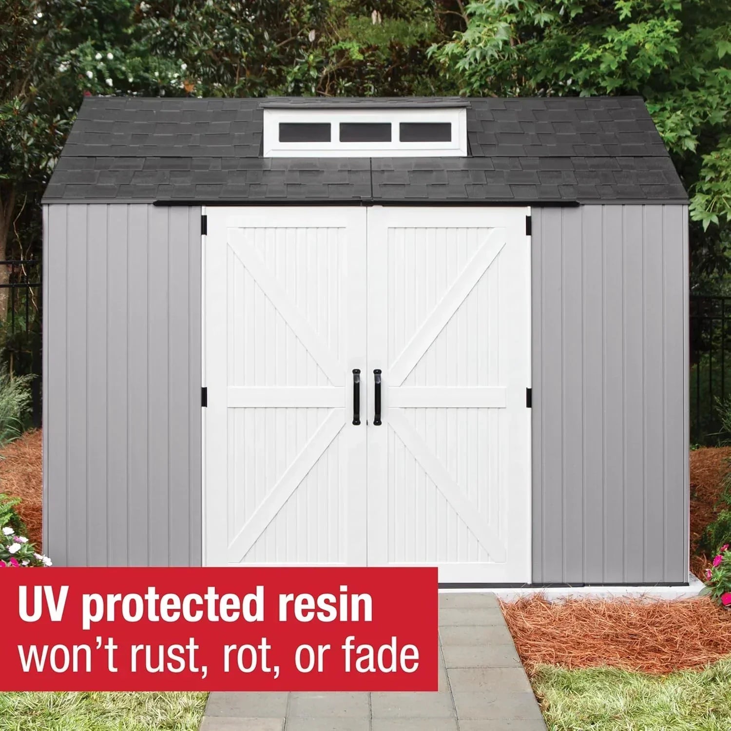 Rubbermaid Resin Outdoor Storage Shed With Floor Weather Resistant Gray Organization for Home