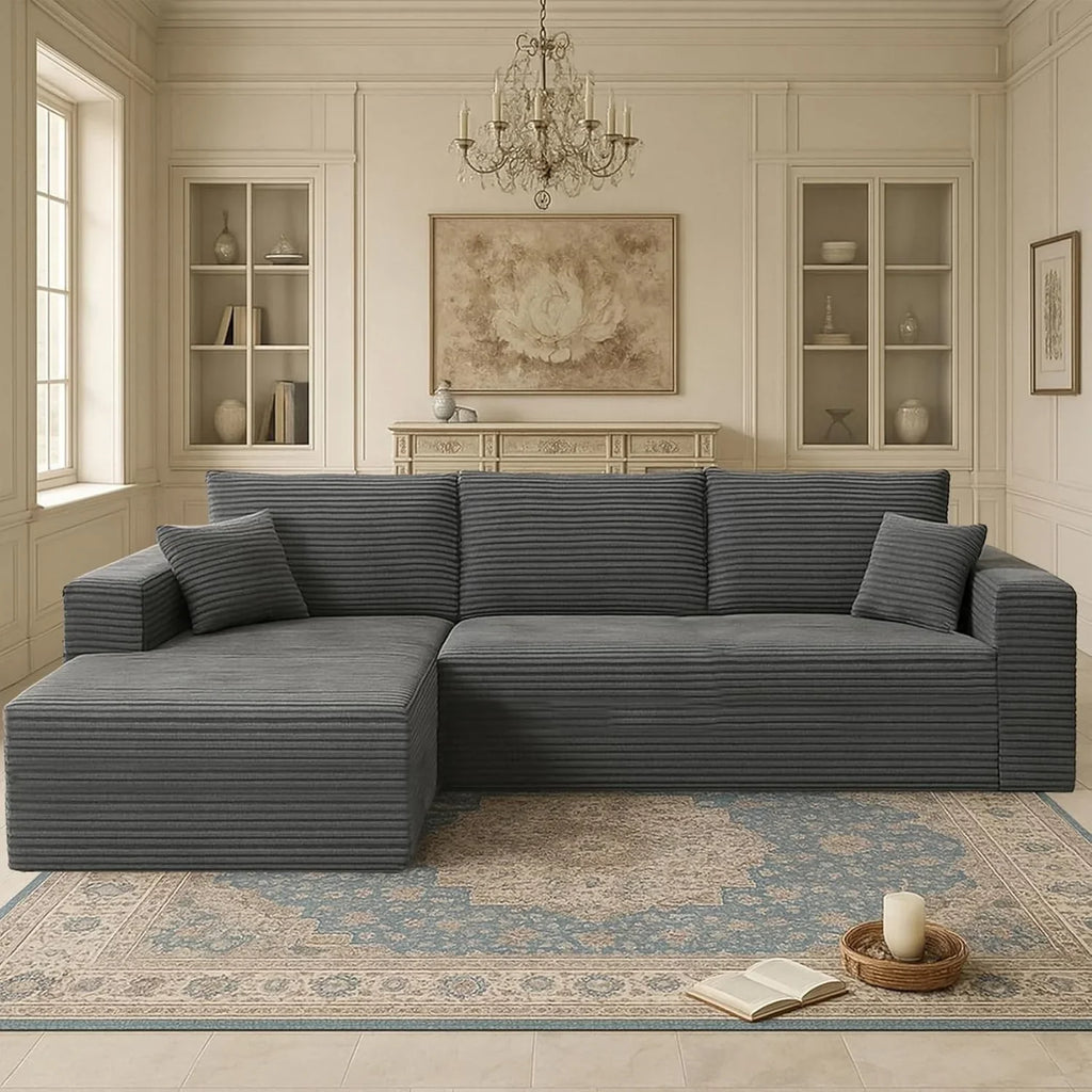 Cloud Sectional Couch with L-Shape Chaise Modern Modular Sofa with Deep Seat Modern Comfy Furniture Bedroom Lounge Dorm Office Apartment Home (Black, Left Facing Chaise)