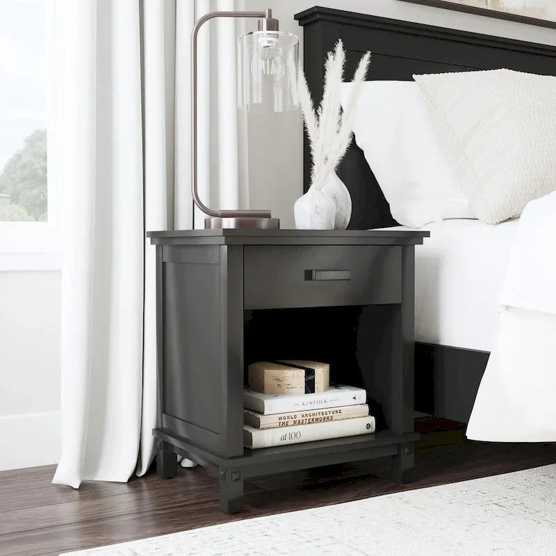 Homestyles Oak Park Black Wood Queen Bed and Nightstand Set - 2 Pieces