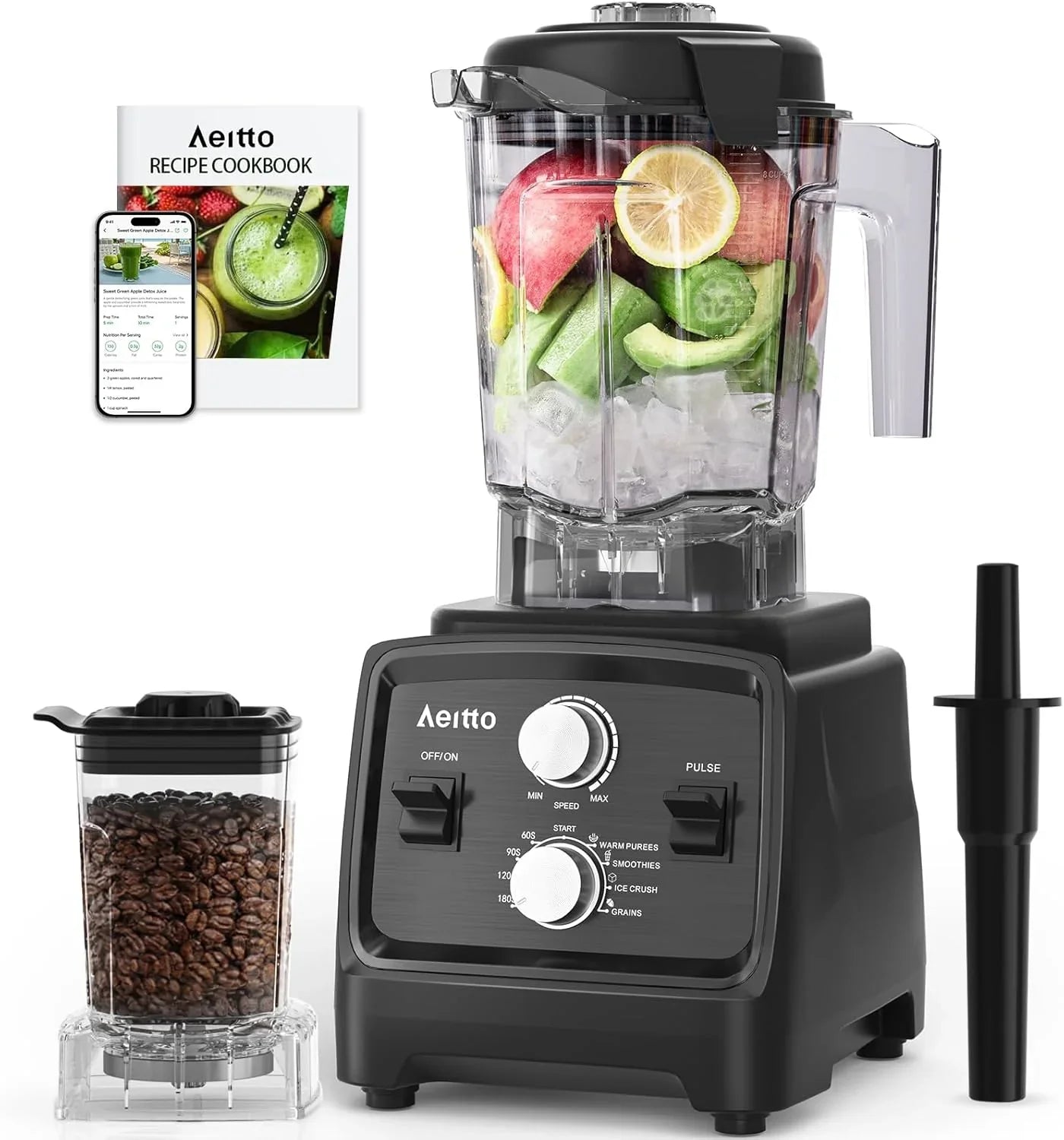 Aeitto Blenders for Kitchen with 1800W Motor, 68Oz. Large Capacity, 2-in-1 Blender & Grinder Combo