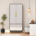 Wardrobe Closet Armoire with 2 Doors Wooden Clothes Storage Cabinet