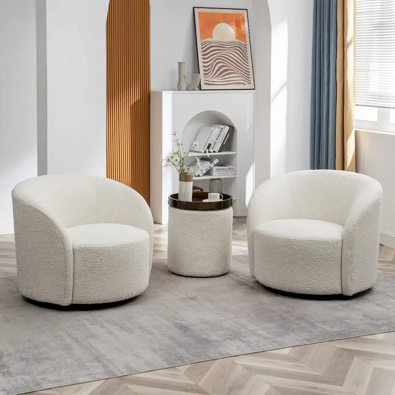 Set of 2 KINWELL 34-Inch Wide Upholstered Swivel Barrel Chairs