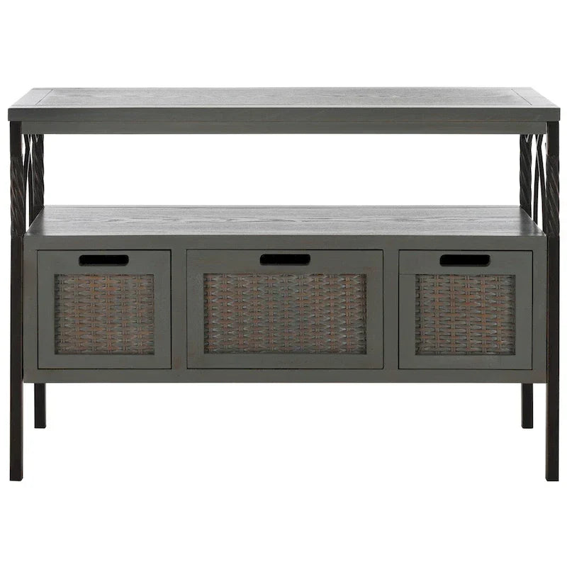 SAFAVIEH Tamuita Antique Pewter Console Table with Dark Walnut Finish - Dimensions: 36 x 13.8 x 24.8 inches