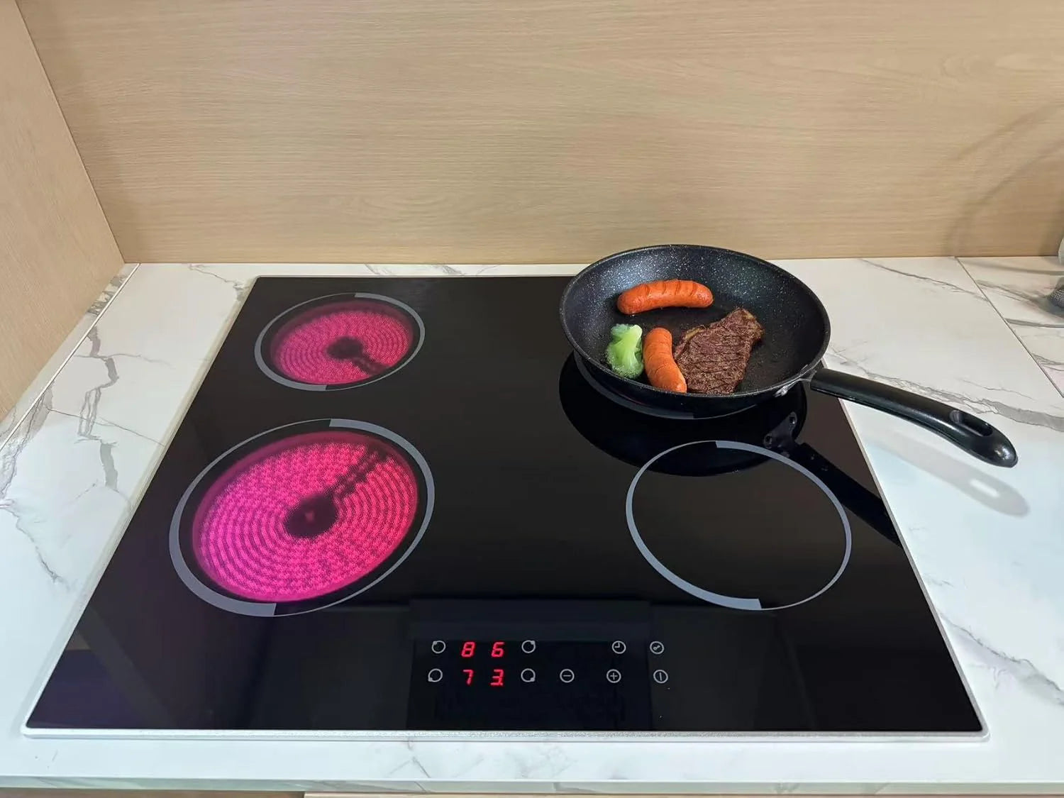 Electric Cooktop 30 Inch - 5 Burners Built-in Ceramic Cooktop, 30" Electric Stove Top with Glass Protection Metal Frame, 9 Heating Level, 8400W, 220-240V for Hard Wire(No Plug)
