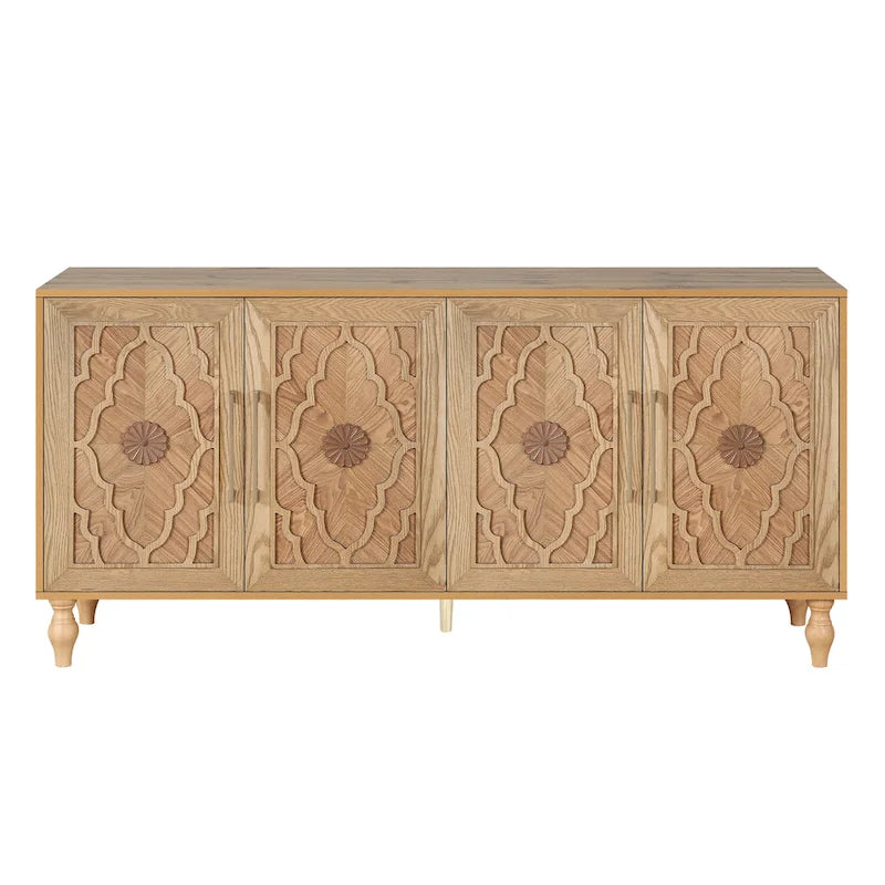 Large Floral Carved Storage Cabinet - Sideboard Buffet
