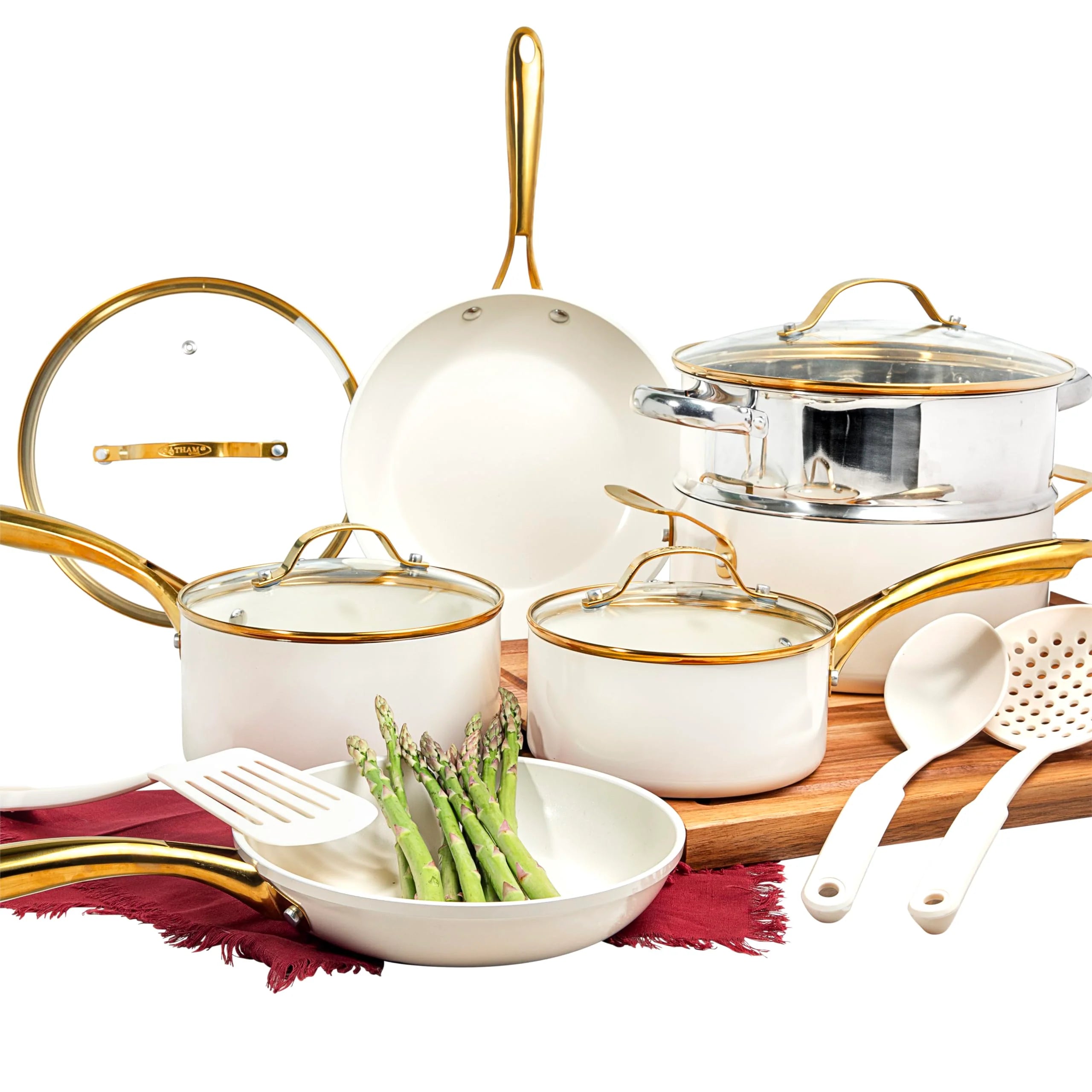 Gotham Steel 15 Pc Ceramic Pots and Pans Set Non Stick
