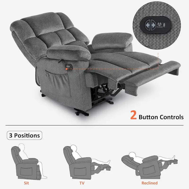 MCombo Heated Massage Electric Recliner Chair for Living Room - Fabric R6233