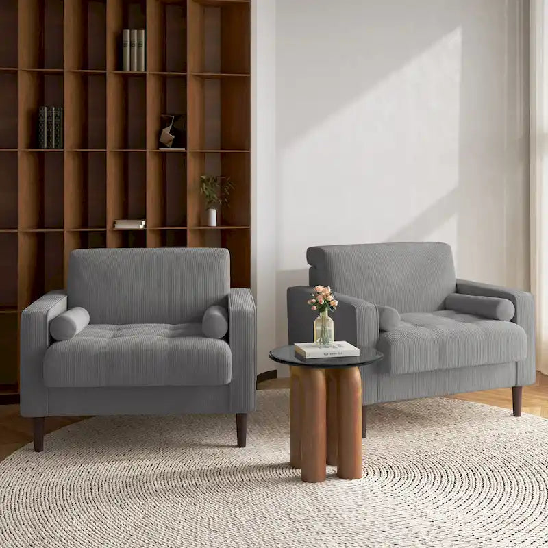 Set of 2 Modern Wide Armchairs in Corduroy - Accent Chairs