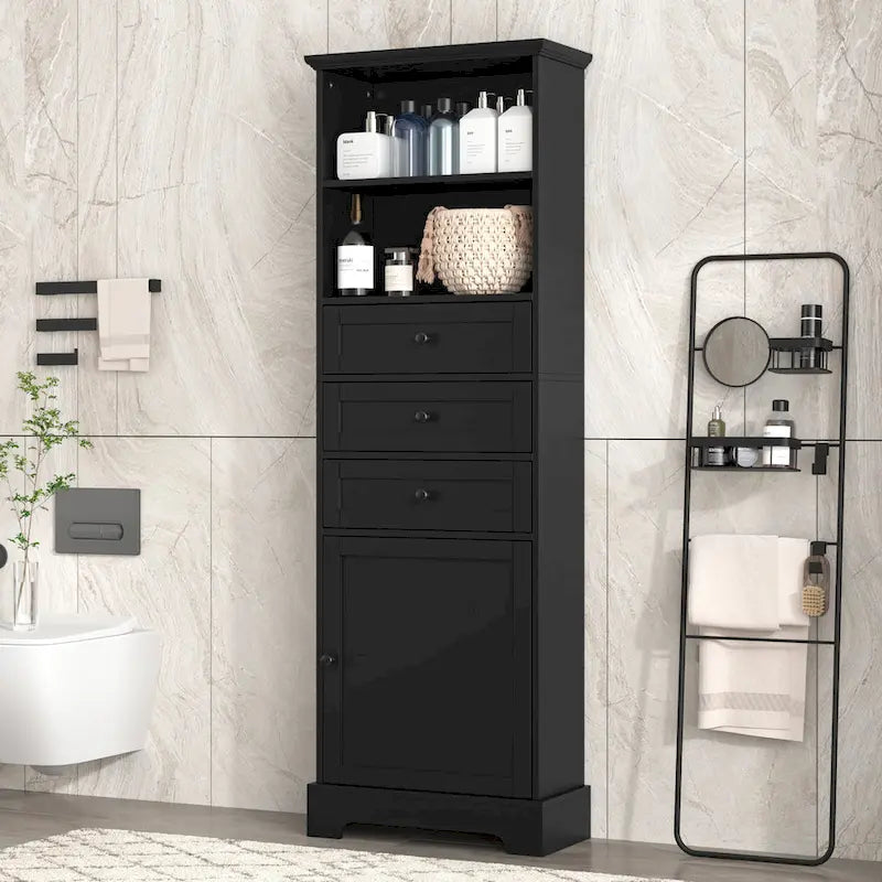 Merax Vertical Bathroom Storage Cabinet with 3 Drawers and Adjustable Shelves