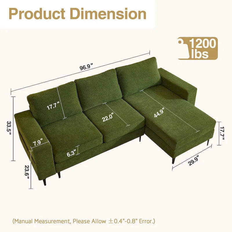 HOOOWOOO L-Shaped Upholstered Sofa with Stylish Metal Legs