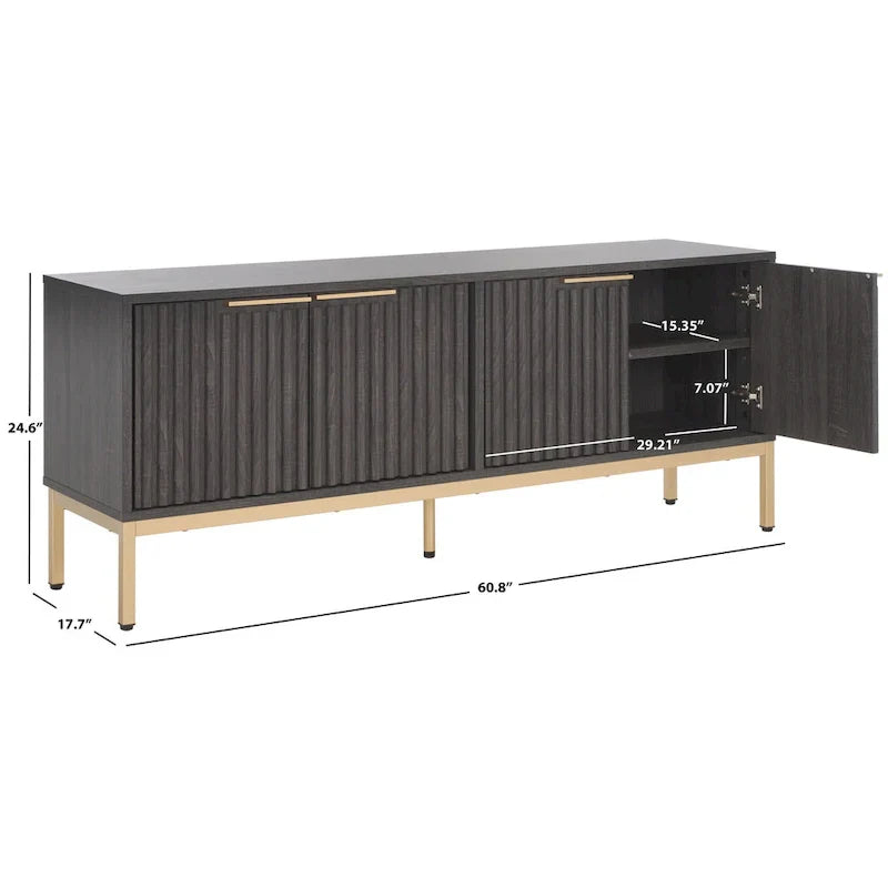 Mid Century TV Stand with Tambour Doors and Storage Drawers