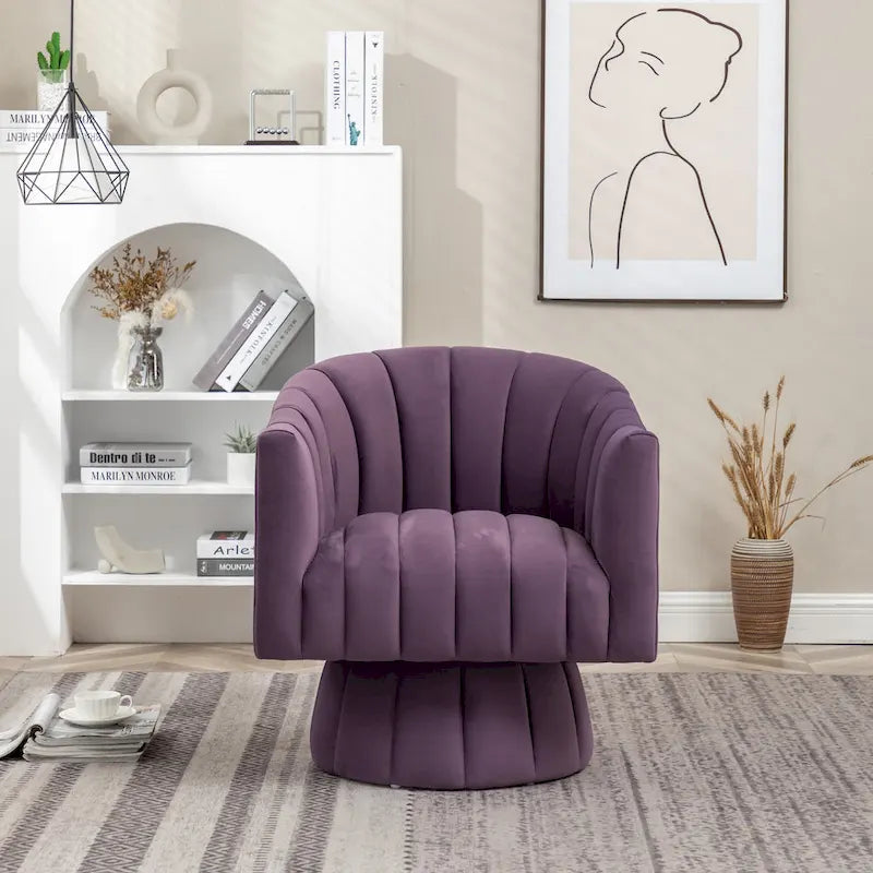 SEYNAR Contemporary Glam Velvet Round Swivel Accent Barrel Chair for Living Room