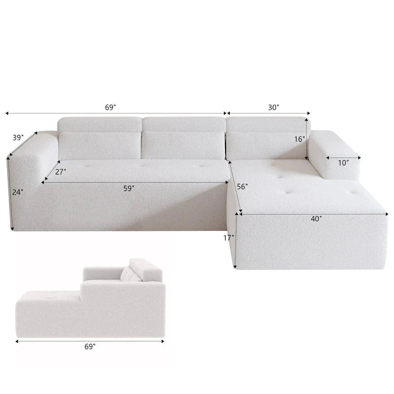 L Shaped Sectional Sofa with Upholstered Cushions and Modular Design