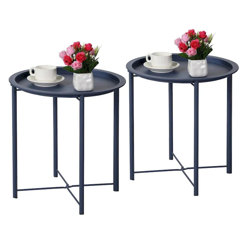 Javlergo Set of 2 Folding Round Steel TV Tray Tables - Compact Side Tables, No Assembly Needed - Dimensions: 18.5 x 18.5 x 19.7 in