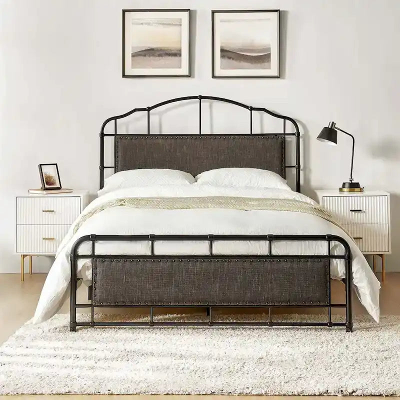 HULALA HOME Eufemia Industrial 62-Inch High Headboard Metal Platform Bed Frame