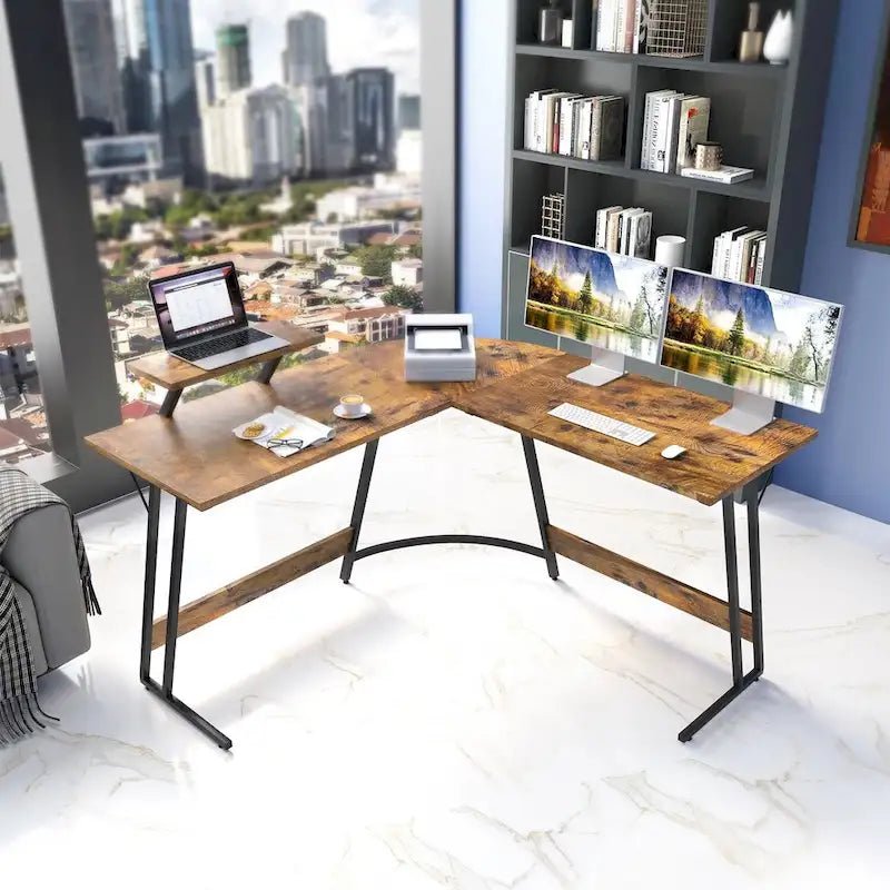 Homall Modern L-Shaped Corner Computer Desk with Accompanying Small Table