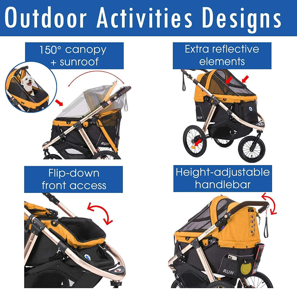 Jogging Sports Stroller with Comfort Rubber Wheels/Zipper-Less Entry/1-Hand Quick Fold/Aluminum Frame for Small/Medium Dogs Cats and Pets (Green Camo)