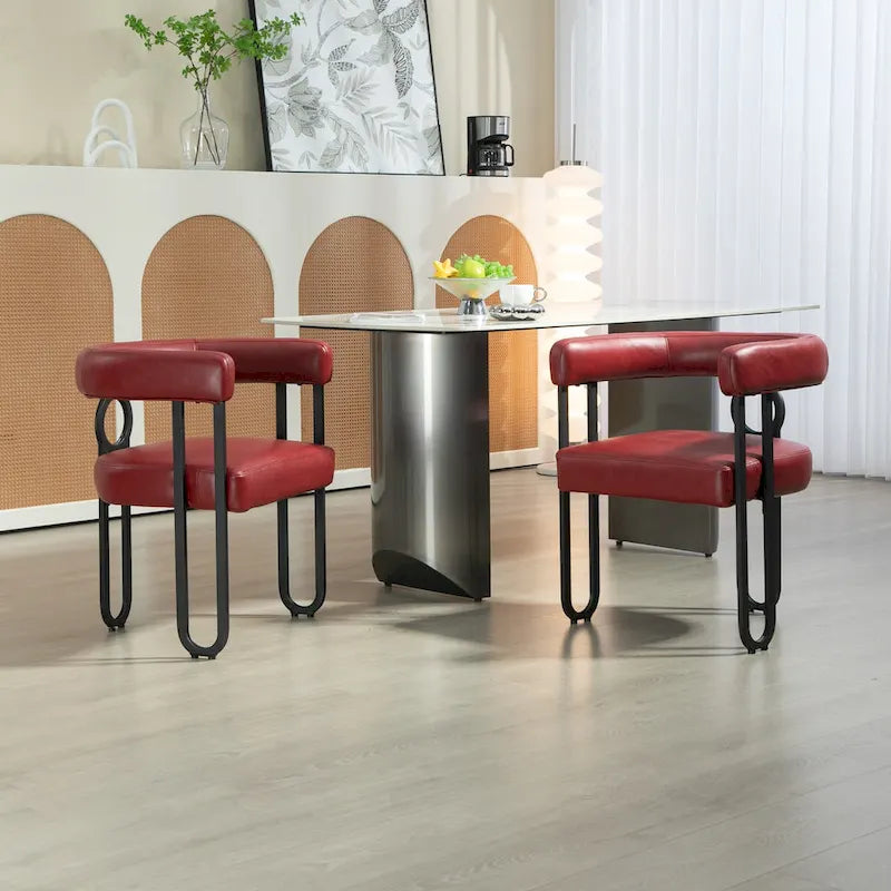 Set of 2 Contemporary PU Fabric Upholstered Barrel Accent Chairs - Stylish Dining and Living Room Armchairs