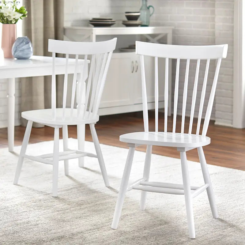 Set of 2 Spindle Back Dining Chairs Solid Rubberwood Farmhouse Style