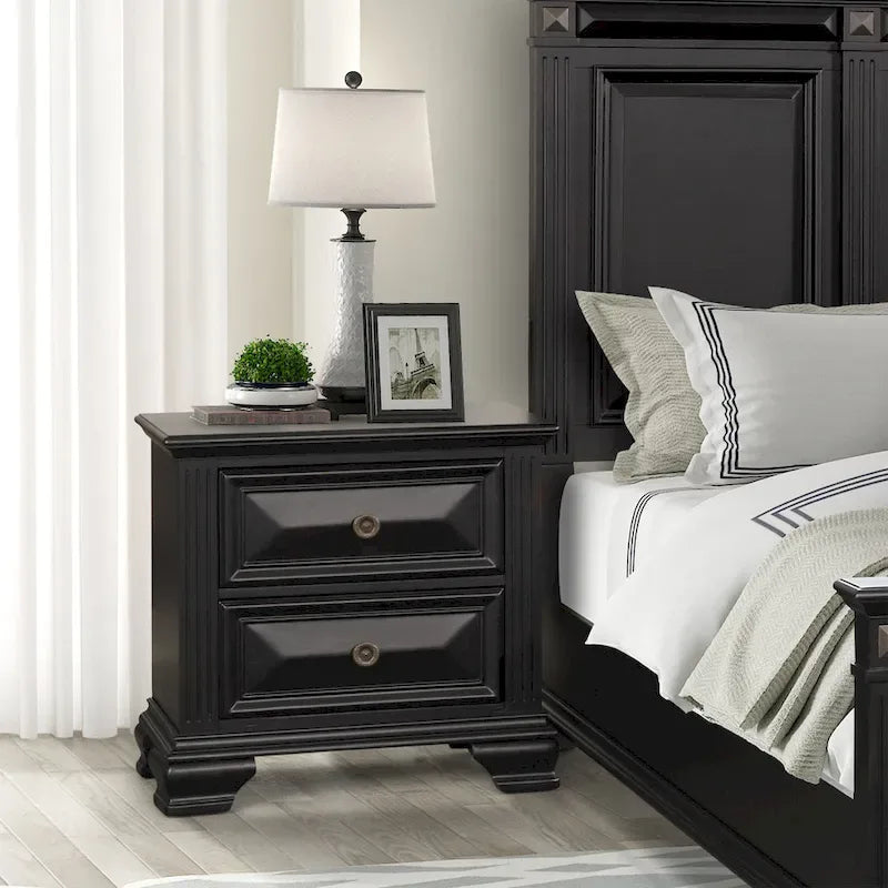 Roundhill Furniture Renova Vintage Black Wooden Bedroom Collection