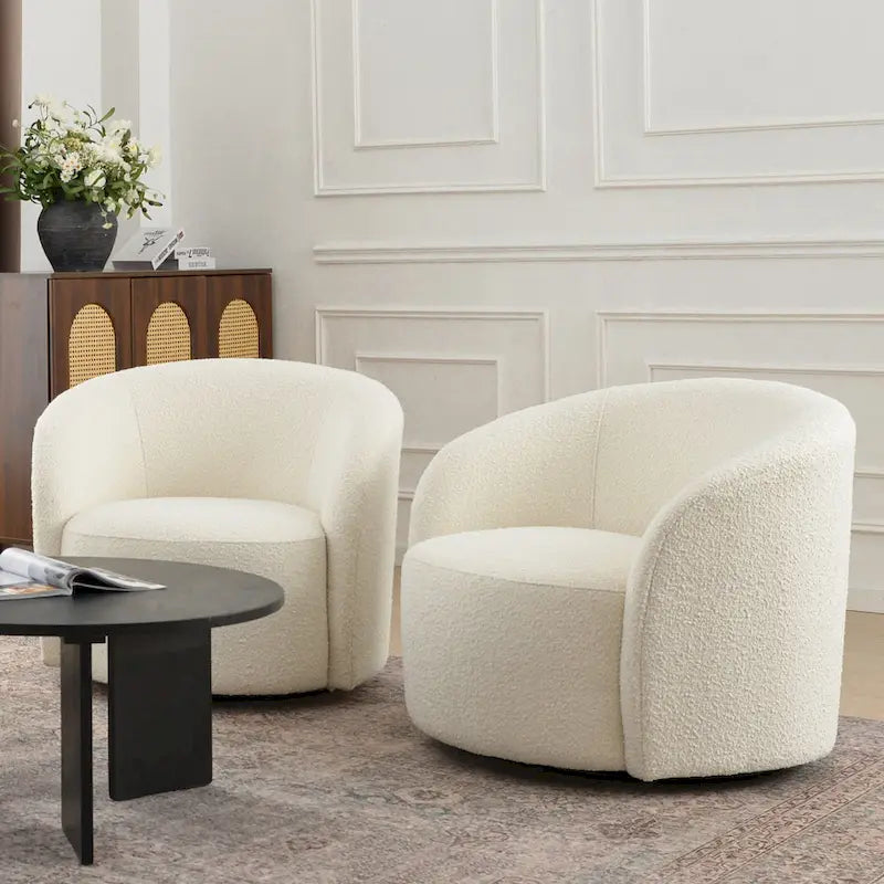 Set of 2 KINWELL 34-Inch Wide Upholstered Swivel Barrel Chairs