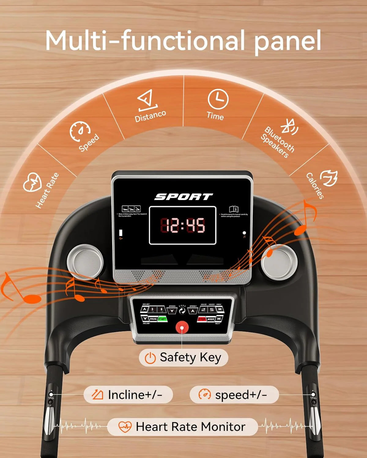 Home Treadmill 3HP Folding with Auto Incline & Bluetooth