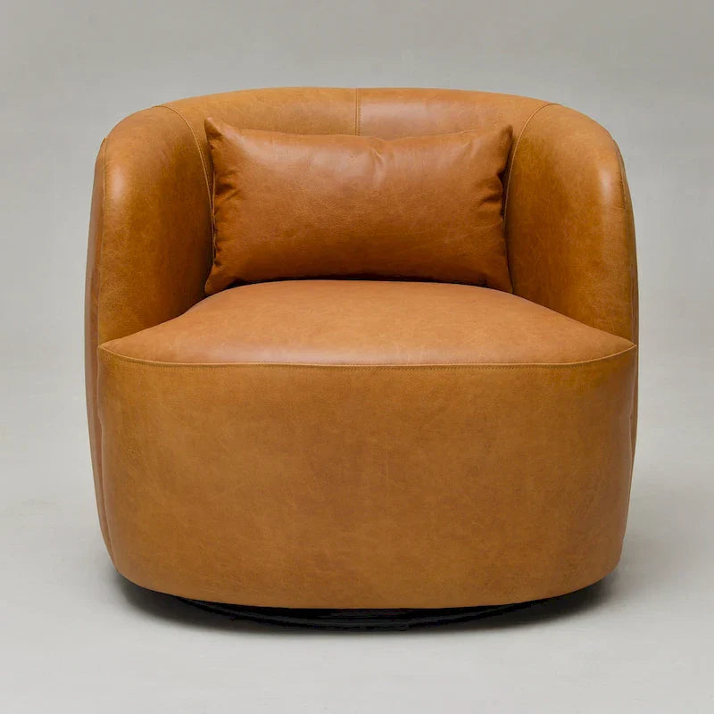 KINWELL Contemporary Genuine Leather Swivel Armchair with Cushion