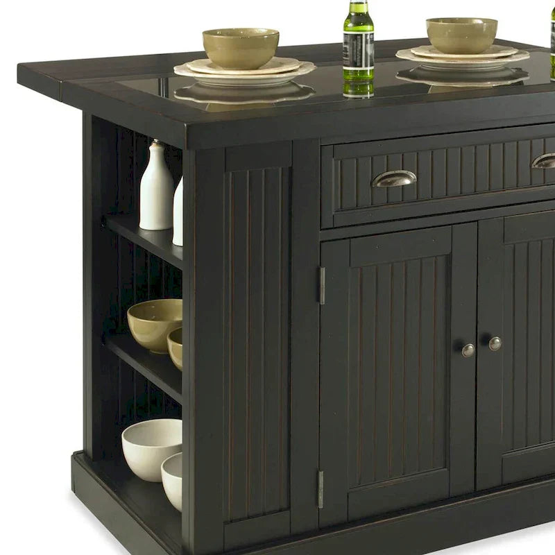Kitchen Island with Granite Top Drop Leaf and Storage Shelves