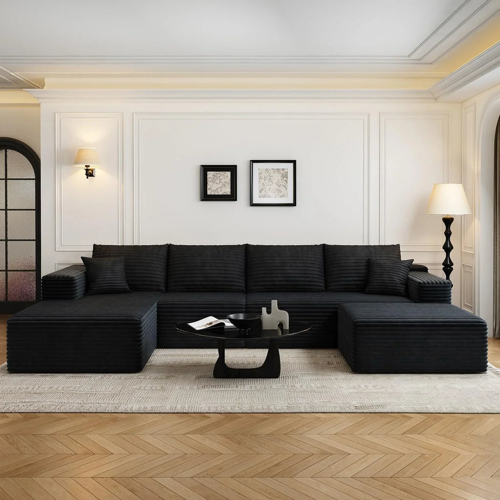 107.5" Cloud Modular Sectional Sofa Couch with L-Shape Chaise,Modern Minimalist Upholstered Couches for Living Room Bedroom,Deep Seat Corner Couch .No Assembly Required (Black,Left Facing Chaise)