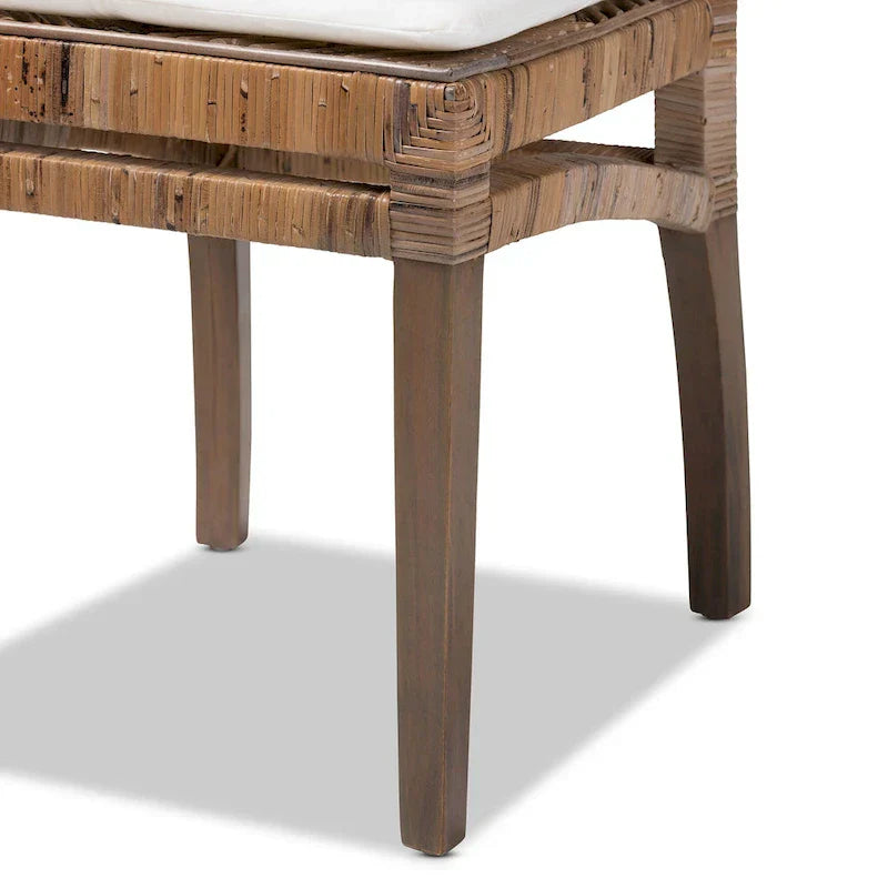 Laluna Contemporary Bohemian Rattan and Mahogany Dining Chair with Cushion