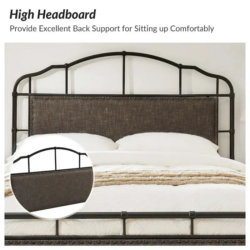 HULALA HOME Eufemia Industrial 62-Inch High Headboard Metal Platform Bed Frame