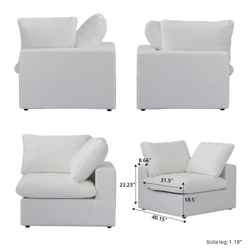 Sectional Couch with L-Shaped Design and Linen Upholstery, Featuring Multiple Cushions