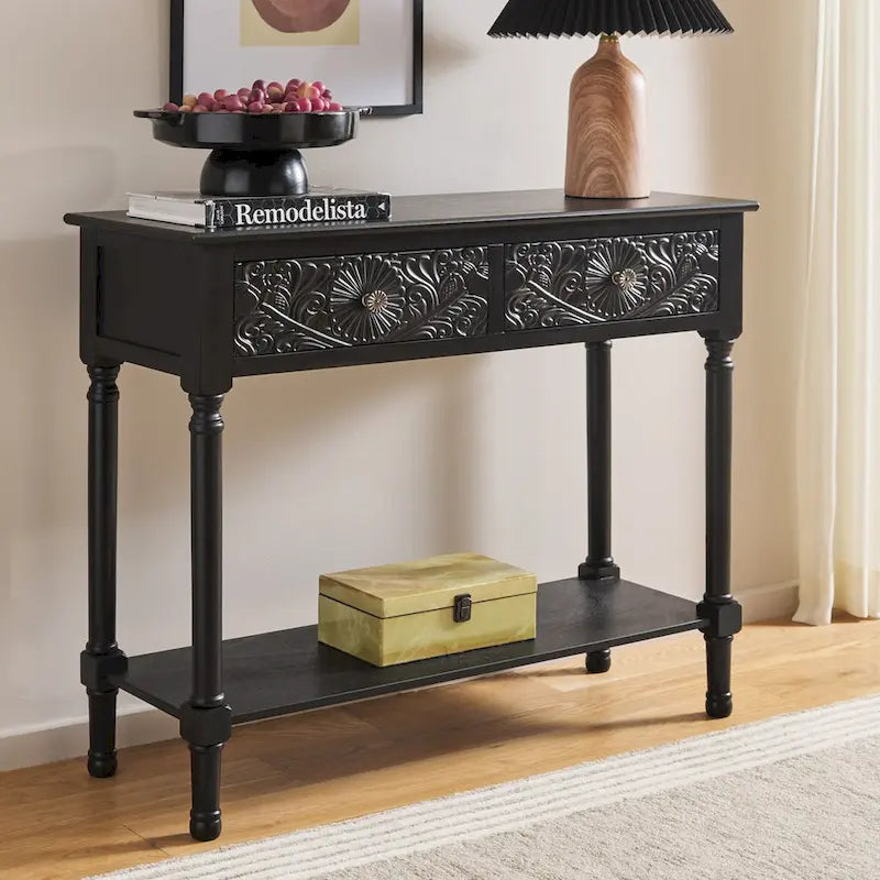 SAFAVIEH Leonia Console Table with 2 Drawers - Dimensions: 35.5" W x 13" L x 29.5" H