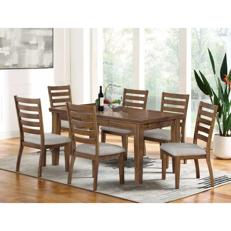Set of 2 Walnut and Light Gray Ladder Back Side Chairs