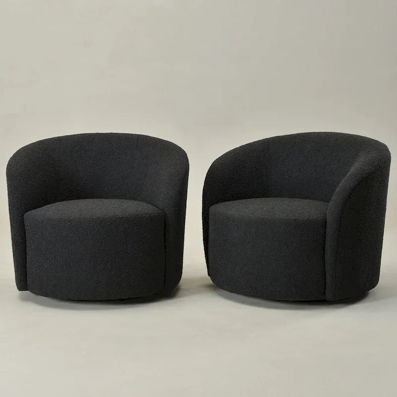 Set of 2 KINWELL 34-Inch Wide Upholstered Swivel Barrel Chairs