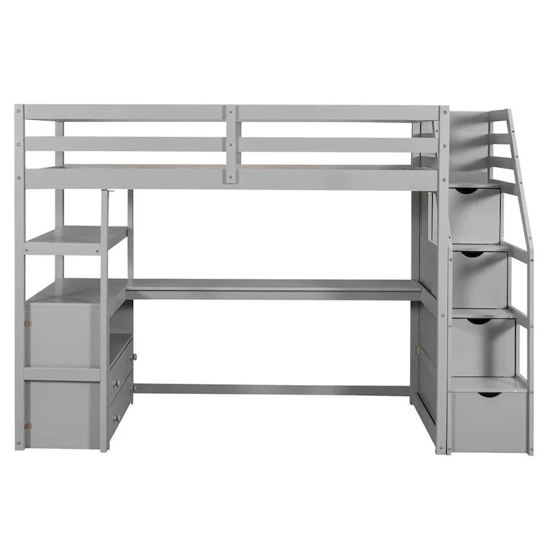 Merax Loft Bed with Integrated Desk and Storage Shelves