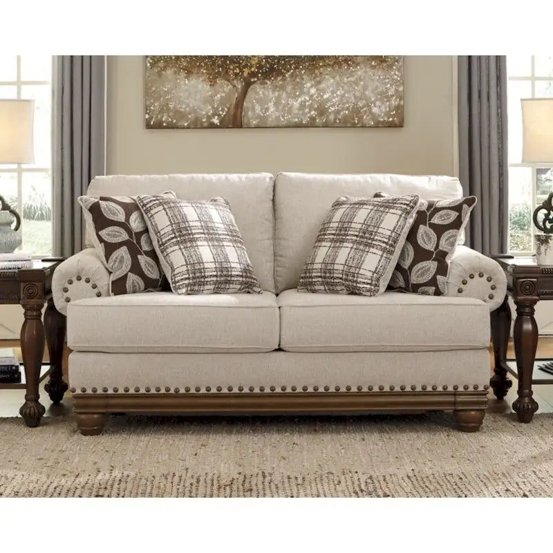 Harleson Classic Wheat Brown Loveseat with Nailhead Accents
