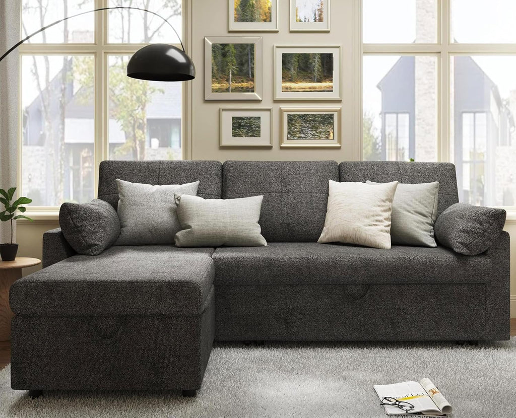 VanAcc Sofa Bed, Sleeper Sofa with Storage Chaise 2 in 1 Pull Out Couch Living Room