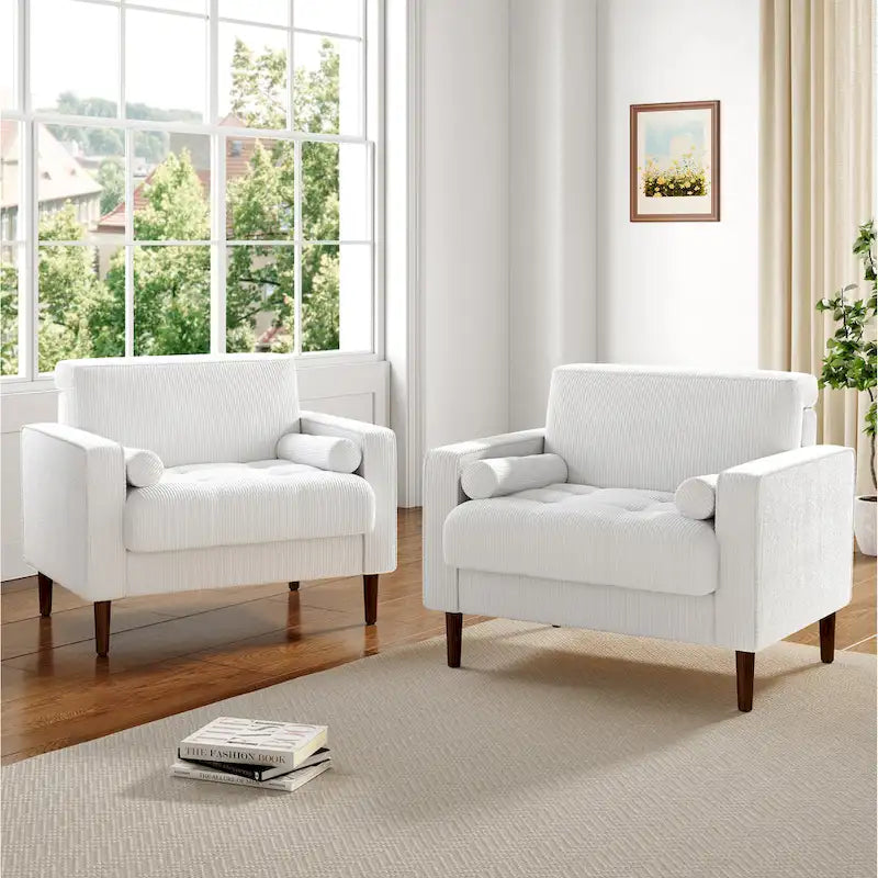 Set of 2 Modern Wide Armchairs in Corduroy - Accent Chairs