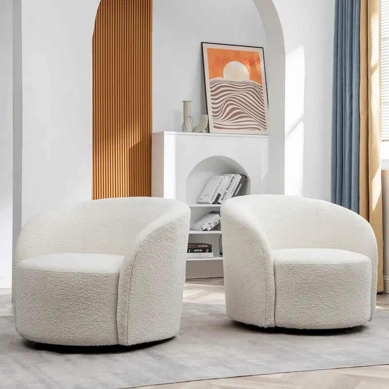 Set of 2 KINWELL 34-Inch Wide Upholstered Swivel Barrel Chairs