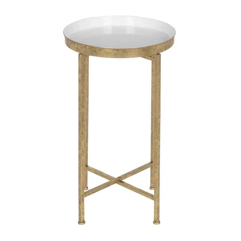 Kate and Laurel Celia Round Metal Folding Accent Table with Tray