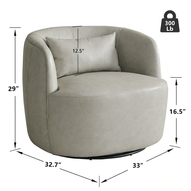 KINWELL Contemporary Genuine Leather Swivel Armchair with Cushion