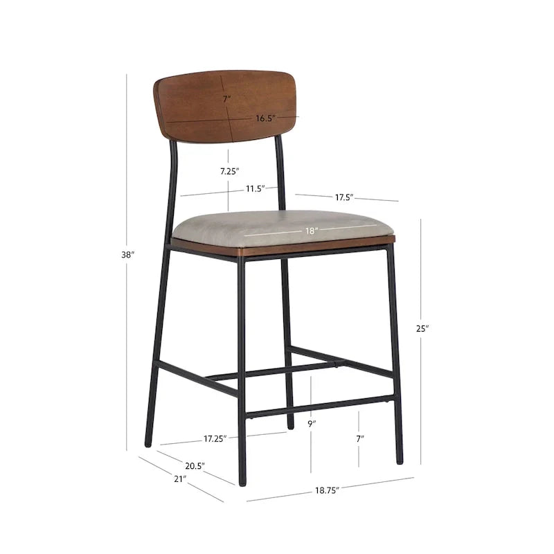 Lowrey 25-Inch Counter Stool with Metal Frame and Faux Leather Upholstery