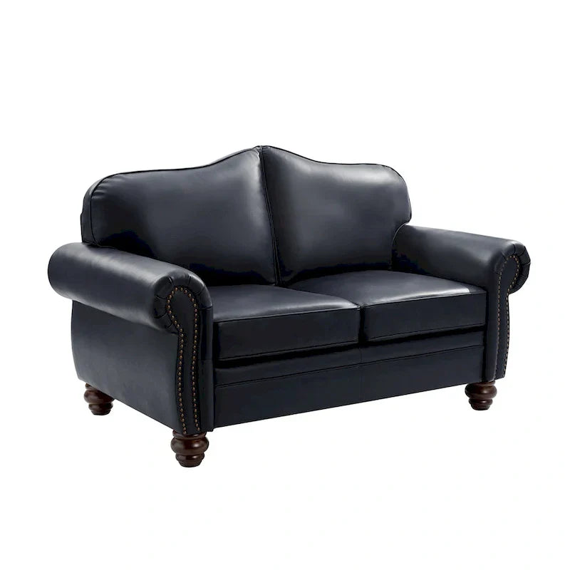 Leather Loveseat Sofa with Rolled Arms and Nailhead Trim
