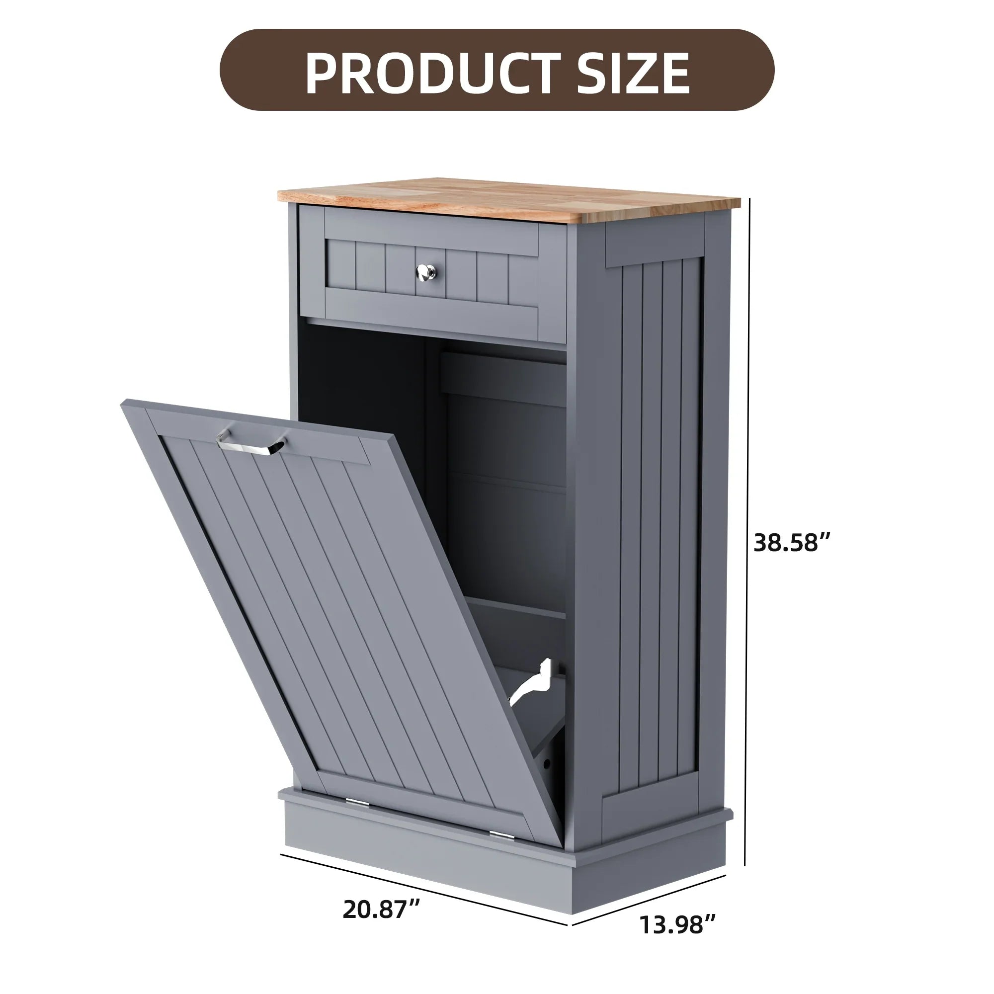 HARIPUL Single Tilt Out Trash Cabinet for 13 Gallon Waste Bin, Free Standing Kitchen Trash Can Cabinet with Drawers, White