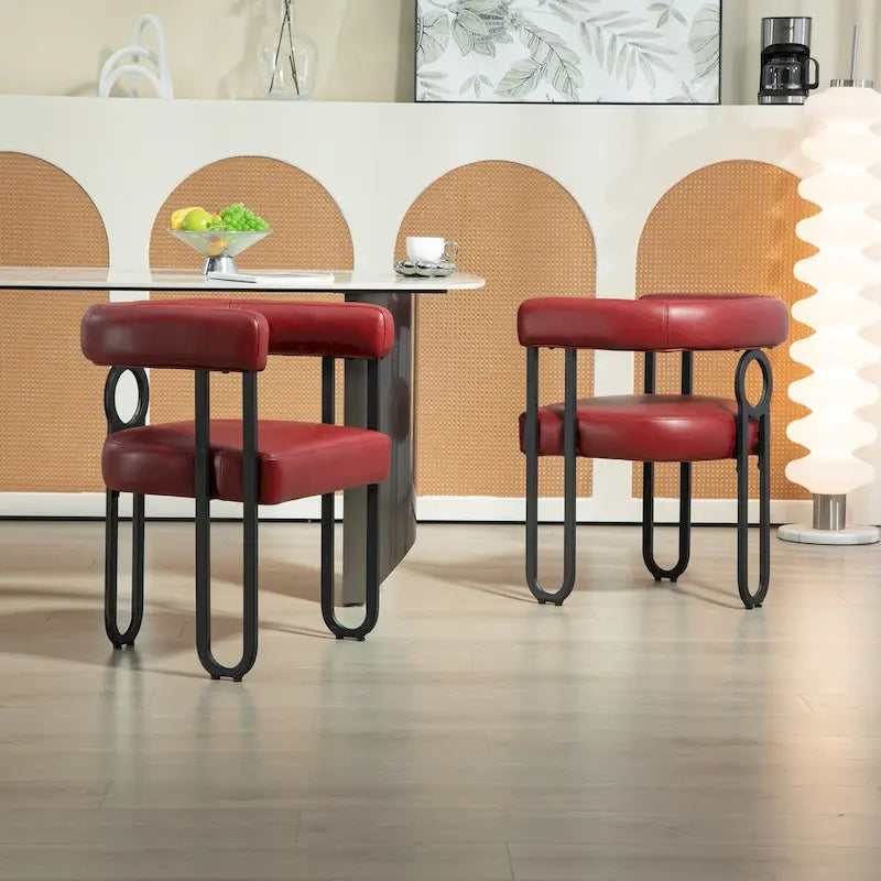 Set of 2 Contemporary PU Fabric Upholstered Barrel Accent Chairs - Stylish Dining and Living Room Armchairs