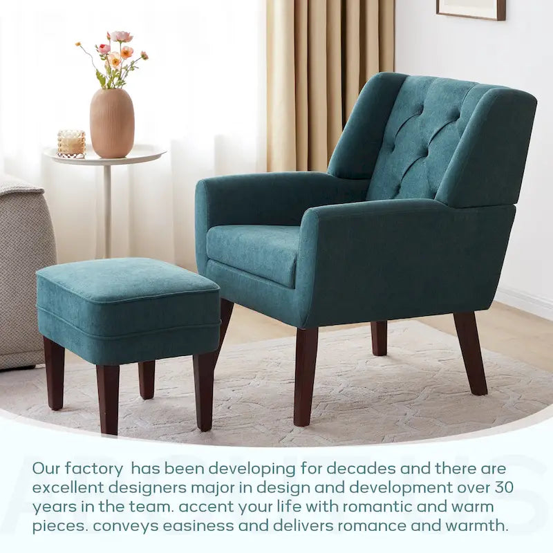 HUIMO Fabric Accent Chair and Ottoman Set - Available in Grey, Beige, Blue, and Dark Teal