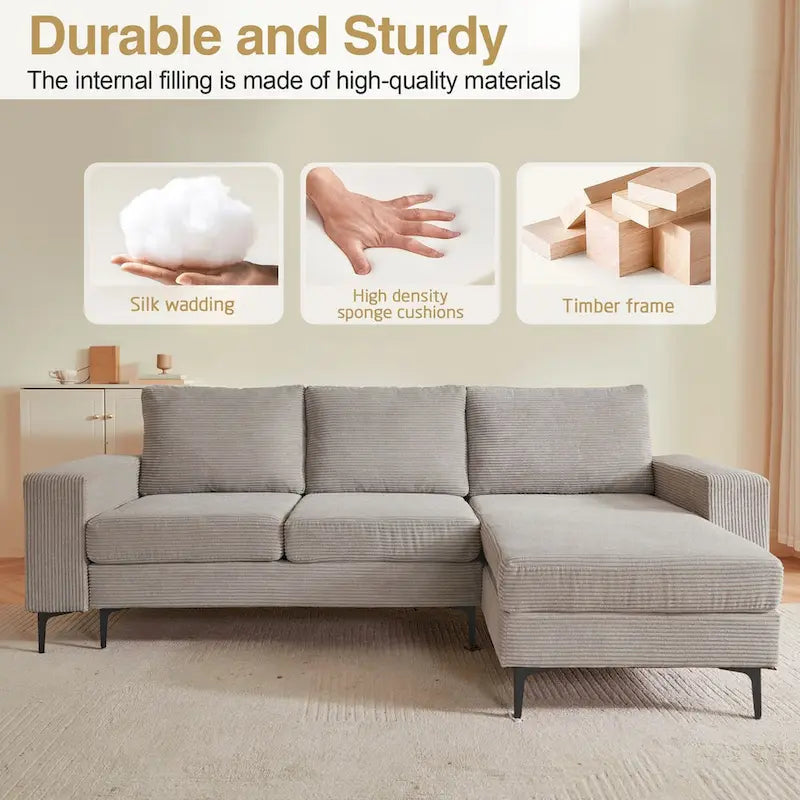 HOOOWOOO L-Shaped Upholstered Sofa with Stylish Metal Legs