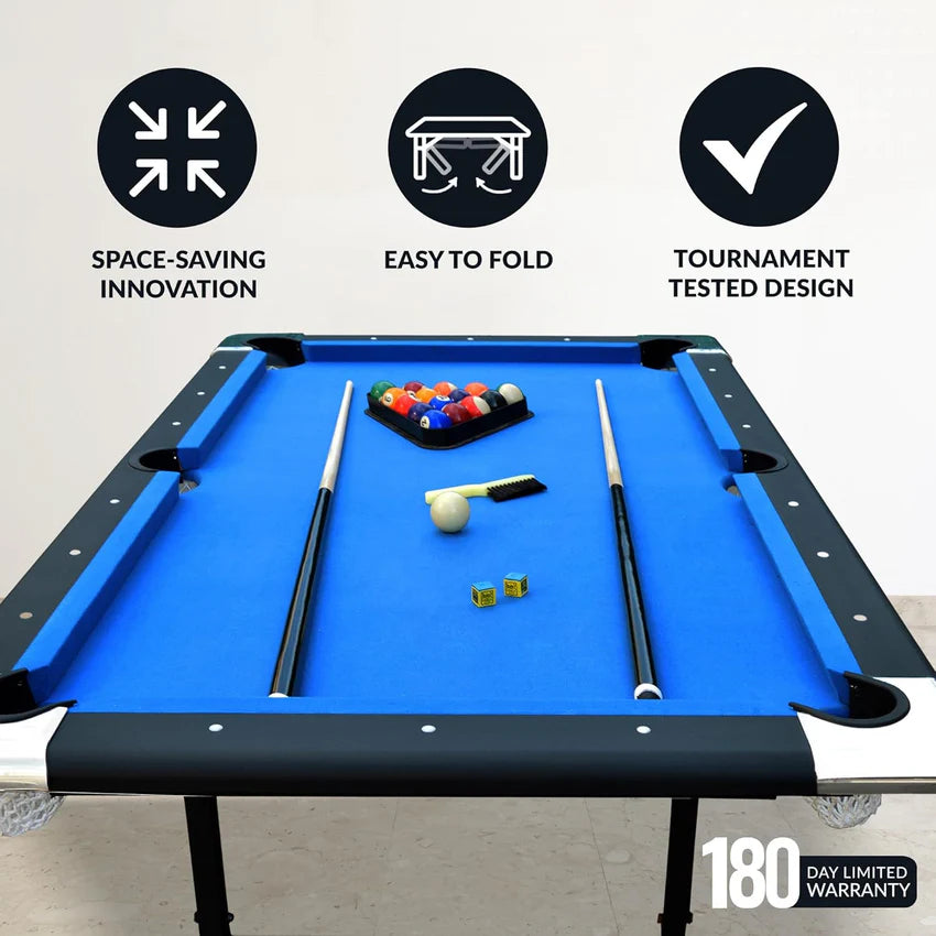2025 Hathaway Fairmont 6 Ft Portable Pool Table, Adults Folding Billiards Tables for Game Room with Easy Foldable Storage, Includes Full Set of Billiard Balls, Cues, Chalk & Brush