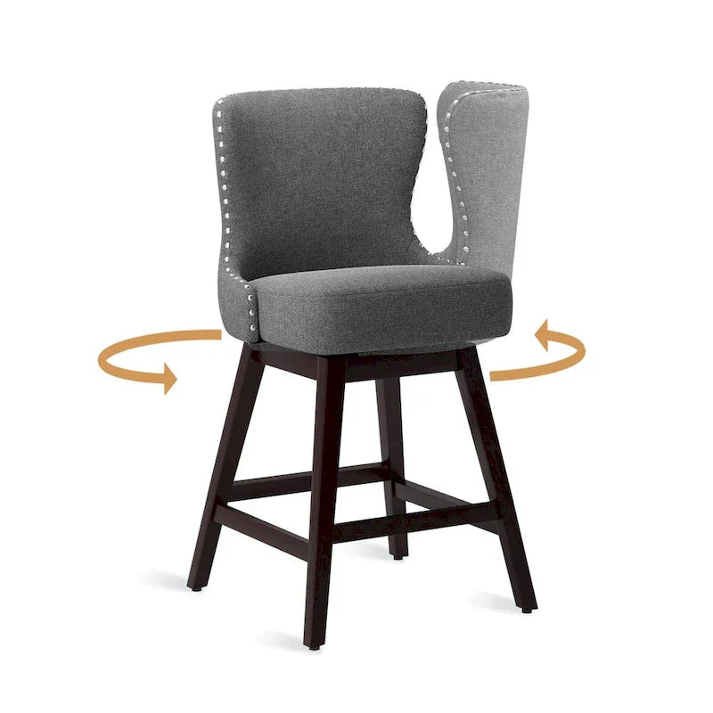 LUE BONA Set of 4 Mid-Century Modern 26-Inch Swivel Counter Stools with Faux Leather and Fabric Upholstery for Kitchen Island